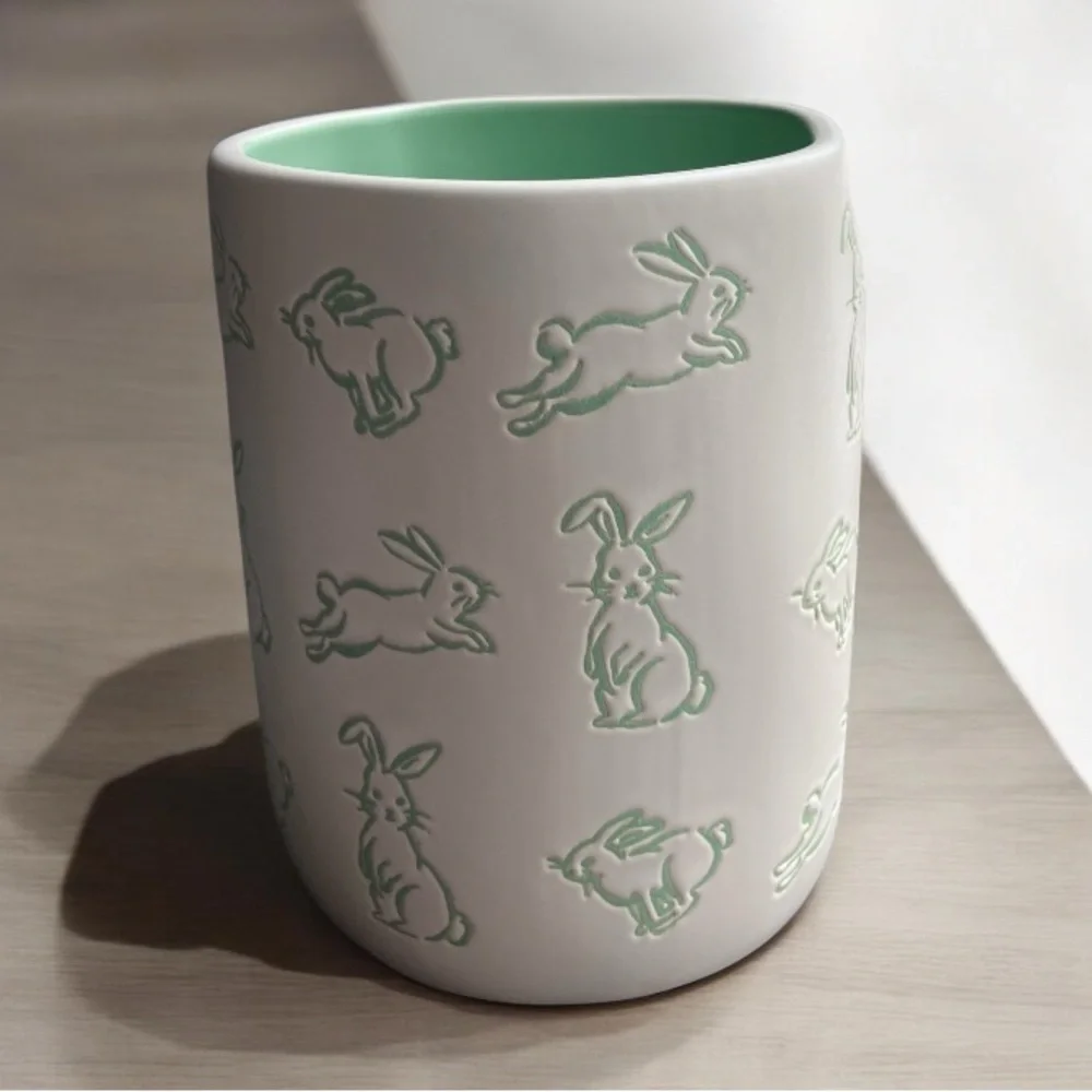 NEW Rae Dunn White and Green HOP ALONG Easter / Spring Bunny Rabbit Allover Mug - Picture 3 of 7